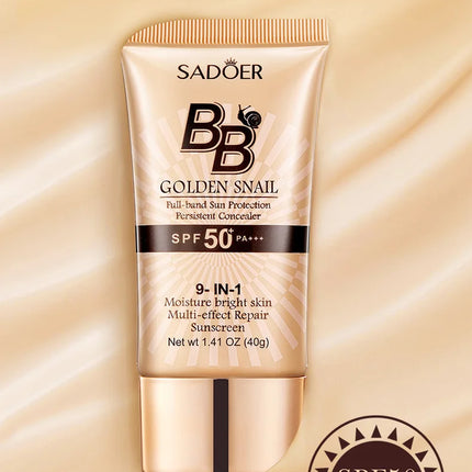 SPF50+ Gold Snail Sunscreen BB Cream Whitening Foundation Concealer Moisturizing Long Lasting Even Skin Tone Makeup Base Primer