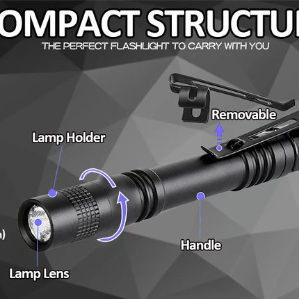 Portable Mini LED Pen Flashlight Waterproof Pocket Torch Handheld Light for Outdoor Camping Hiking Car Repair Emergency Home Use