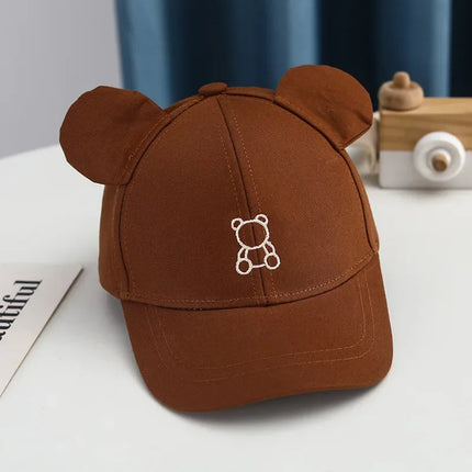 Cartoon Bear Embroidery Kids Baseball Cap Soft Brim Sun Hat for Boys Girls 2-8Y Unisex Children's Fashion Adjustable Buckle‌ ‌