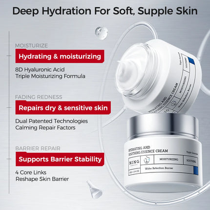 Hydrating & Soothing Toner, Lotion & Cream with 8D Hyaluronic Acid & Ceramides – Moisturizing, Barrier Repair & Firming Care