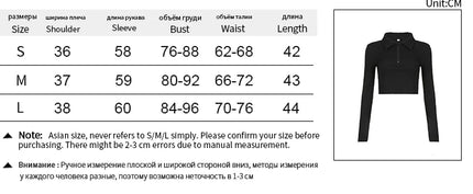 Women's T-shirt Autumn New Black Long Sleeves Crop Top Casual Fashion Zippers T-shirt Lady Turn-down Collar Sexy Tops Clothing