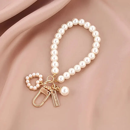 1 Pc Cute Seashell Heart Shape Imitation Pearl Bead Chain Pendant Wristband Phone Chain Keychain Bag Decorative Accessories