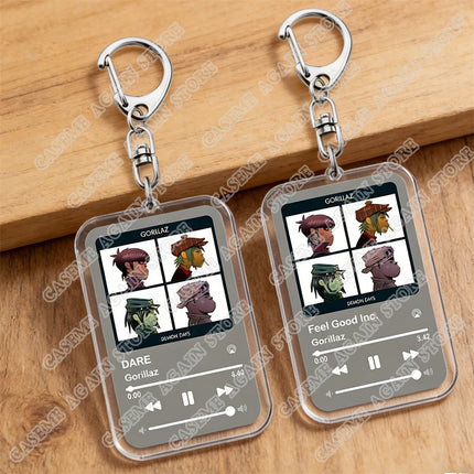 Hot Gorillaz Band Music Keychains for Women Accessories Bag Feel Good Inc Clint Eastwood Song Keying Jewelry Fans Friends Gifts