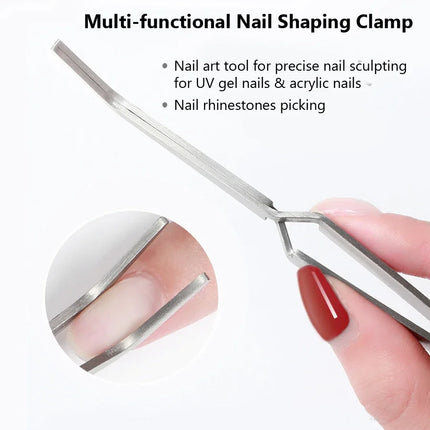 Rose Gold Anti-Static Tweezers Nail Art Tool for Acrylic Gel Sculpting Shaping DIY Clip Manicure Tool