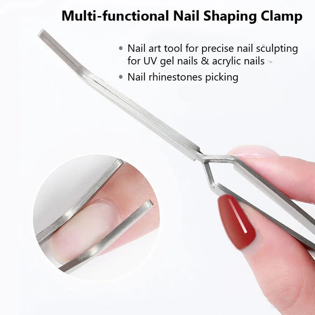 Rose Gold Anti-Static Tweezers Nail Art Tool for Acrylic Gel Sculpting Shaping DIY Clip Manicure Tool