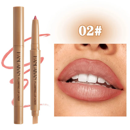 HANDAIYAN Double-Head Waterproof Lip Liner Pen Coffee Brown Outlines Lip Shape Full Lip Contour with Silicone Brush