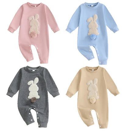 Spring Infant Rompers Girls Boys Plush Bunny Embroidery Long Sleeve Cotton Jumpsuits Clothes Easter Party Rabbits Baby Bodysuits