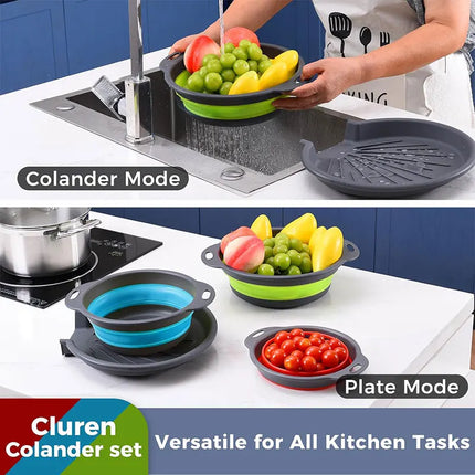 3/4PCS Foldable Collapsible Colander Set Drain Basket with Self-Draining Base Vegetables Fruit Washing Basket Kitchen Drainer