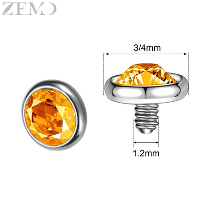 ZEMO 1 Piece 16G Stainless Steel Dermal Anchor Top 3MM/4MM Colorful CZ Crystal Micro Skin Diver Piercings Surface Body Piercing