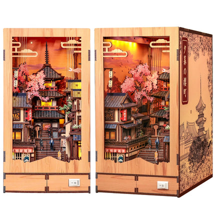 CUTEBEE Book Nook Kit Wooden Doll House 3D Puzzle DIY Miniature House Model with LED Light for Japanese Serene Courtyard