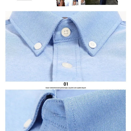 New Men's Oxford Spinning Short Sleeve Solid Color Tooling Business Casual White Shirt Slim Fit Trend Long Sleeve Casual Shirts