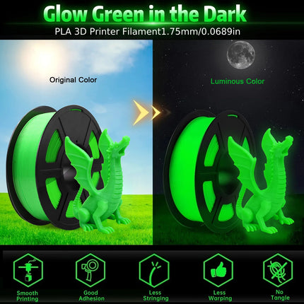 Glow in The Dark Filament Multicolor, Green, Blue, Purple and Rainbow, PLA Filament 1.75 mm, 3D Printer Filament Bundle