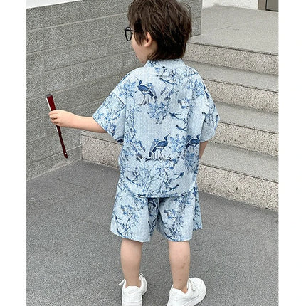 Short Sleeve Tops Shorts 2 Piece Set Boy Outfit Casual Kids Clothes Baby Tang Hanfu Suit Boys Costume Children's Sets Summer