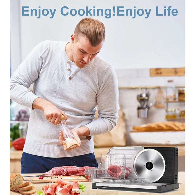 220V Electric Meat Slicer  Commercial-Grade Stainless Steel Blade for Frozen Meat/Cheese/Bacon Quiet Motor & Child Lock