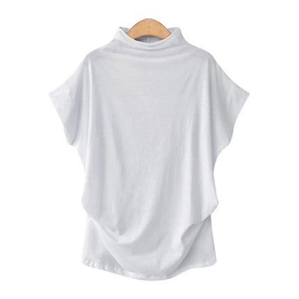 Ladies' New Trendy Fashion Solid Color Soft Turtleneck Top High-End Basic Daily Commute Thin Short Sleeve Pleated Clothing