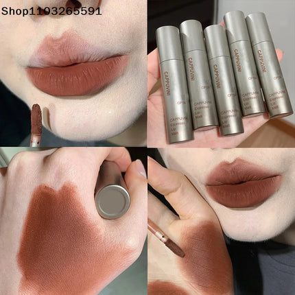 Cappuvini Mini Silver Tube Matte Velvet Lip Gloss – Waterproof, Non-Stick, Smudge-Proof, Long-Lasting Liquid Lipstick