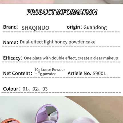 SHAQINUO Dual-Effect Translucent Powder Compact-Pencil+Loose Powder,Instant Skin Smoothing,Brightens&Controls Oil Without Caking