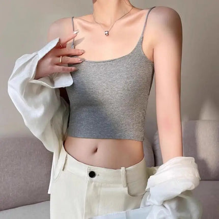 New Women's Tank Tops: Sexy Hollow Back Camisole with Chest Pad, Summer Basic Elastic Tank Top, One-Piece Vest, Casual Short Crop Tops
