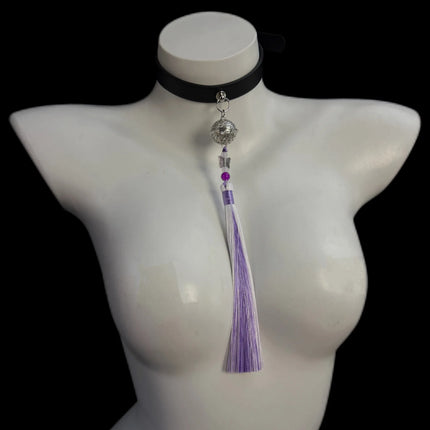 Purple Women's Fringe Nipple Clamps, SM Collar, Butt Plug, Bells, Couples' Teasing Adult Toys, Nipple Stimulation Sex Product