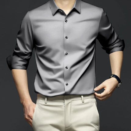 S-6XL Men's Blue Shirt Business Leisure Social Fashion High Quality Ice Silk Shirt Casual Work Top
