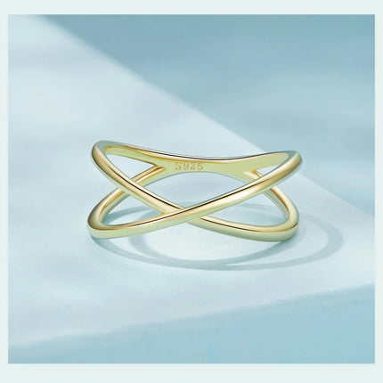 BAMOER 14K Gold Plated X Ring Dainty Minimalist 925 Sterling Silver Cross Ring for Women Promise Jewelry 2 Colors SCR543