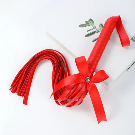 4 Colors Fetish PU Leather Bow Whip Flogger Handle Spanking Paddle Flirting BDSM Adult Game Erotic Sex Toys for Women Couples