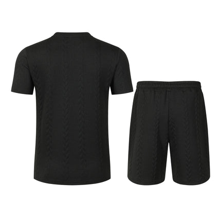 Summer men's new jacquard solid-color simple and fashionable comfortable round-neck short-sleeved short pants set