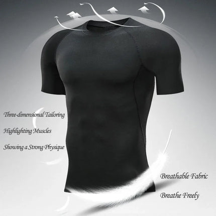 Men's quick drying running compression T-shirt short sleeved trendy printed fitness jogging men's slimming sports casual top