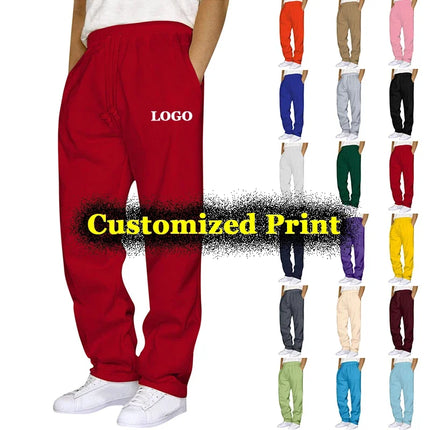 Customized Straight Leg Sweatpants Men Autumn Winter Personality Printed Thicken Jogger Pants Pocket Trousers Streetwear S - 5XL