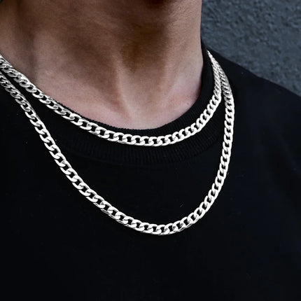 LUXUKISSKIDS Men's Chain Stainless Steel Necklace for Women Curb Chain Figaro Punk Cuban Link Choker Goth Silver Color Wholesale