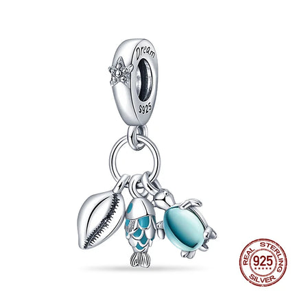 Charm 925 Silver Blue Ocean Life Theme Charm Beads Fit 3mm Original Bracelet For Women DIY Pendants Luxury Jewelry Gift Hot Sale