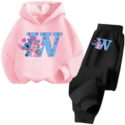 Stitch Disney Child Long  Children Casual Wear Everyday Style Spring Fall Sweatshirt Set Cartoon Letter Gifts