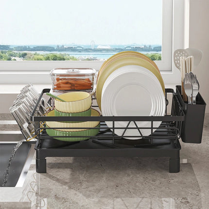 Metal Dish Drying Rack with Cup & Utensil Holders, Large Capacity Space-Saving Kitchen Sink Organizer