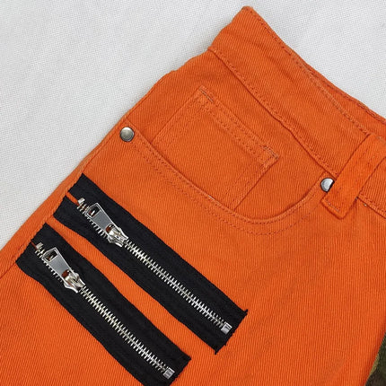 Men's Ripped Camouflage Jeans, Color Block, Slim-fit, Straight-Leg Overalls, Spring Fashion