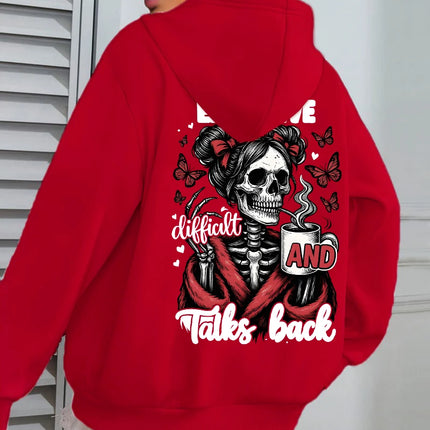 Expensive Talks Back Coffee Butterfly Skulls Print Women Hoody Autumn Hoodies Casual Loose Pullover Jogging Pocket Sportswear