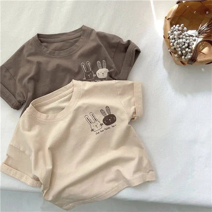 2025 Summer New Arrivals Children's short sleeve T-shirts Pure Cotton 2-7Y Cartoon Bunny T shirt Boys and Girls Loose casual Tops
