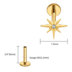 Gold 1.2x6x7.4mm / Earrings / Ears|Star