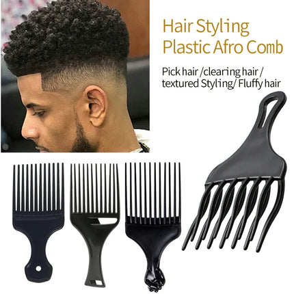 1PCS Black Insert Afro Hair Comb Plastic Wide Teeth Pick Hair Fork Comb Salon Professional African Styling Hairdressing Tool Men