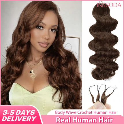 #4 Miracle Knots Chocolate Brown Body Wave Pre-Separated Crochet Human Hair Feather Extension Bundles For Braiding