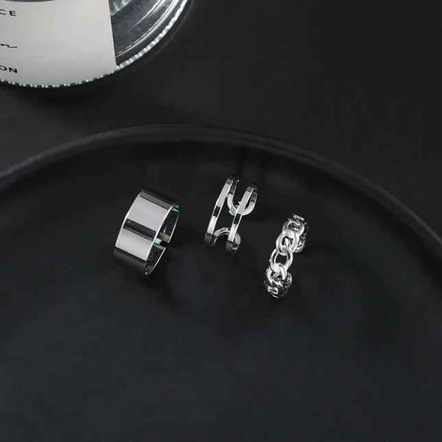 10Pcs Punk Simple Rings Set Silver Color Geometric Hollw Wide Ring Set Women's Vintage Joint Hiphop Finger Rings Jewelry