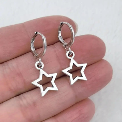 Fashion Y2K Five-pointed Star Earring for Women's Stainless Steel Cool Shape Hoop Hinged Irregular Large Earrings Jewelry Gift