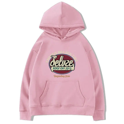 Design Sensation Small Print k Blue Hoodie Women's American Retro Loose Oversize Top Trendy Streetwear Polyester Fiber
