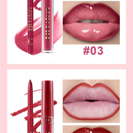 Matte Lip Gloss & Lipliner Pen Set Makeup Women Gift 24h Long-lasting Waterproof Non Stick Cup Mirror Lipstick Sexy Lips Makeup