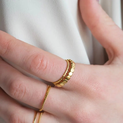 2/4mm Tiny Thick Selection Gold Color Beaded Stainless Steel Rings for Women Retro Statement Plain Band Knuckle Stacking Jewelry