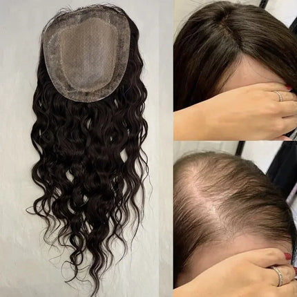 15x16 CM Silk Base Topper For Women European Brown Color Loose Wave Virgin Human Hair Topper Breathable Hair Piece 2CM PU Around