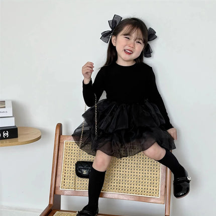 Summer Baby Girls Black Dress Formal Occasion Fancy Birthday Party Gown with Bow Children Clothing Infant Black Tutu Vestidos