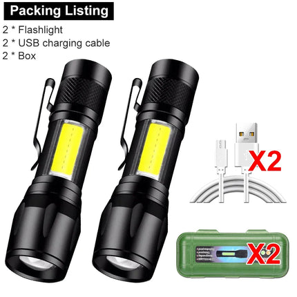 Powerful Mini LED Flashlight COB XPE Zoom Torch Built In Battery USB Rechargeable With Pen Clip Outdoor Camping Emergency Lamp