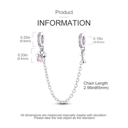 Sparkling Clear Silver Safety Chain 925 Sterling Silver Safety Chain Charm Beads Fit Original Bangle Bracelet DIY Jewelry