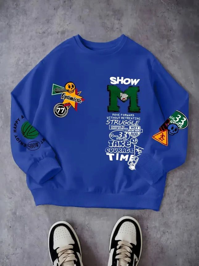 The new men's round-neck hoodie for Spring and Autumn 2025 features a street casual and fashionable 3D letter pattern print