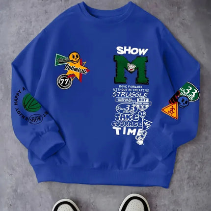 The new men's round-neck hoodie for Spring and Autumn 2025 features a street casual and fashionable 3D letter pattern print